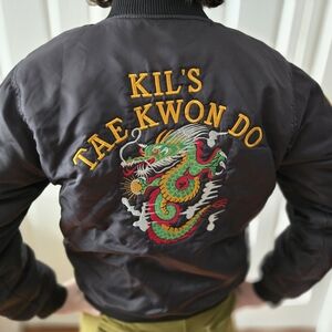 Black Tae Kwon Do Bomber Jacket with Dragon Embroidery